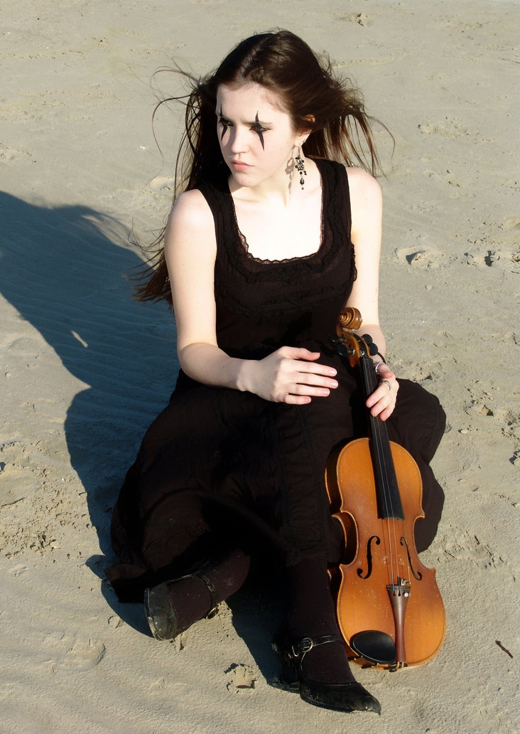 Brunette Gothic Girl wearing Black Opaque Pantyhose and Black Shoes